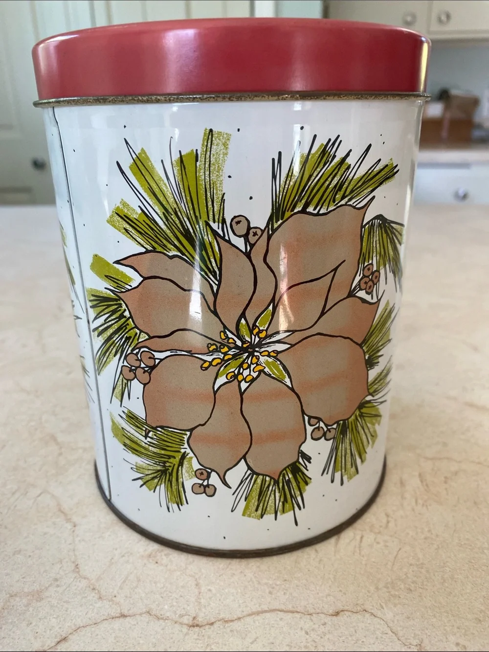 VINTAGE 80s Holiday Poinsettia Tin - Red Flower Design